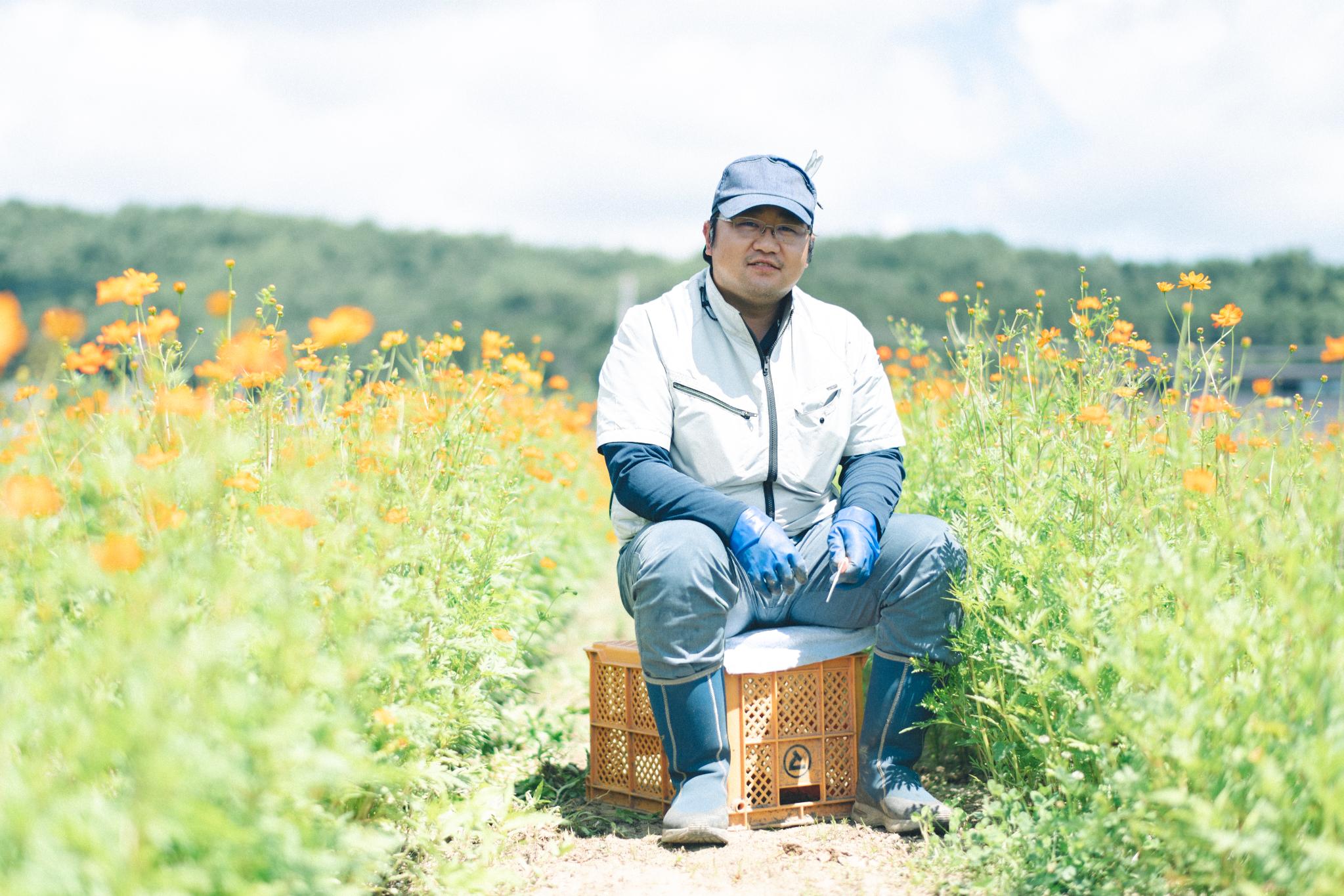 花畑で働く人の姿